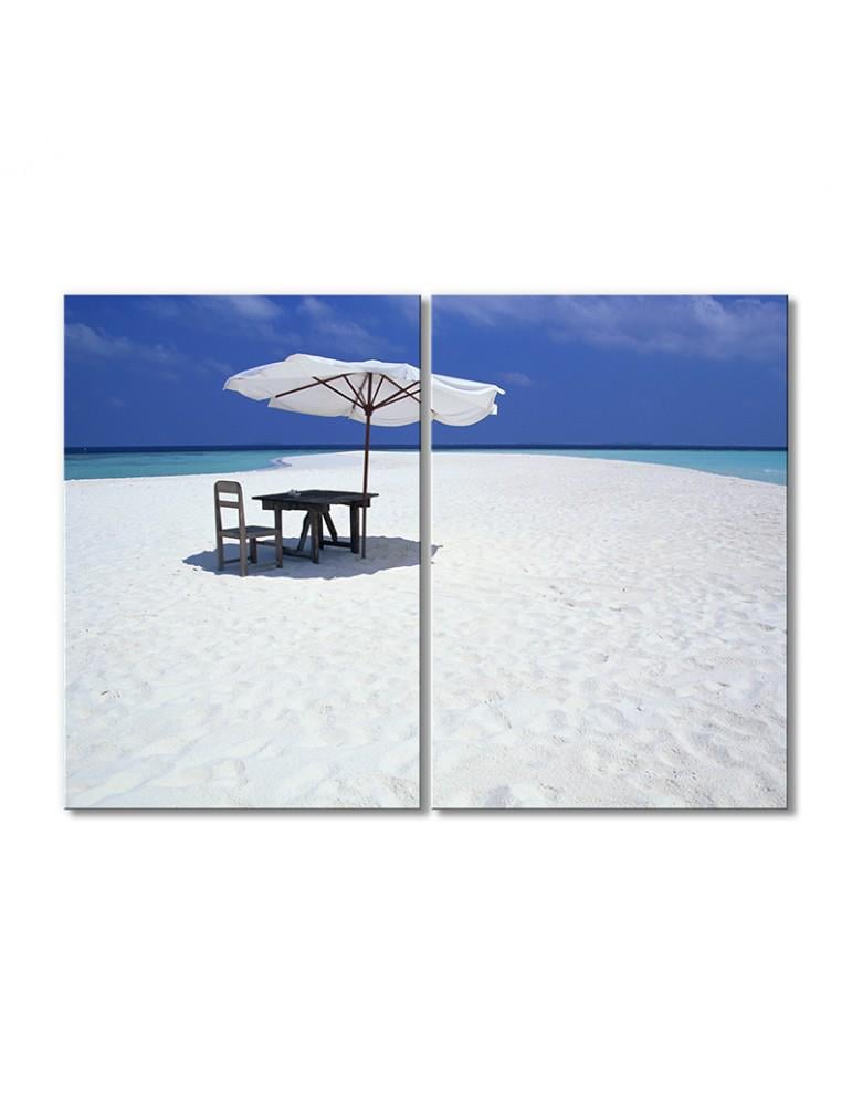 Картина модульная Стол-зонтик на белом песке 2 модуля 80x120 см