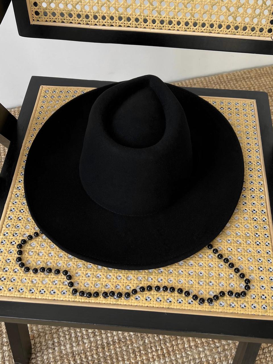 Шляпа федора фетровая широкополая Black Charm Fedora из шерсти унисекс с цепочкой и бусинами Черный - фото 11