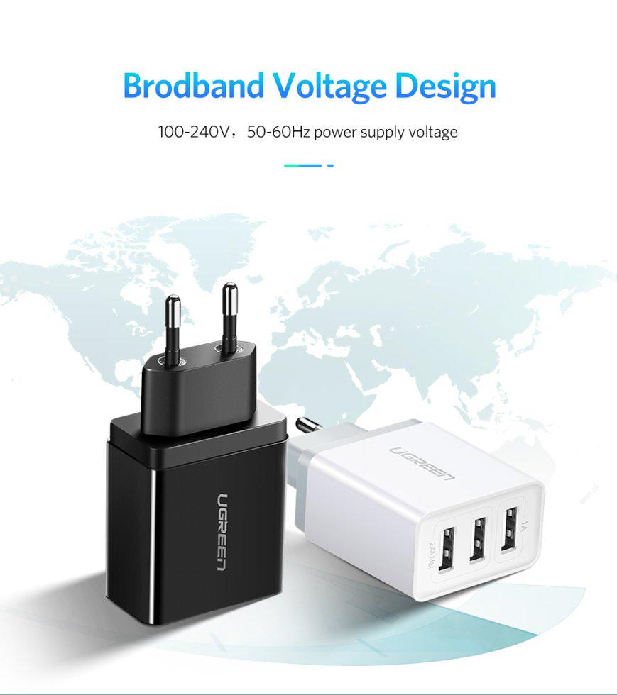 Зарядное устройство сетевое UGREEN ED013 3хUSB White (50817) - фото 6 Зарядное устройство сетевое UGREEN ED013 3хUSB White (50817) - фото 6