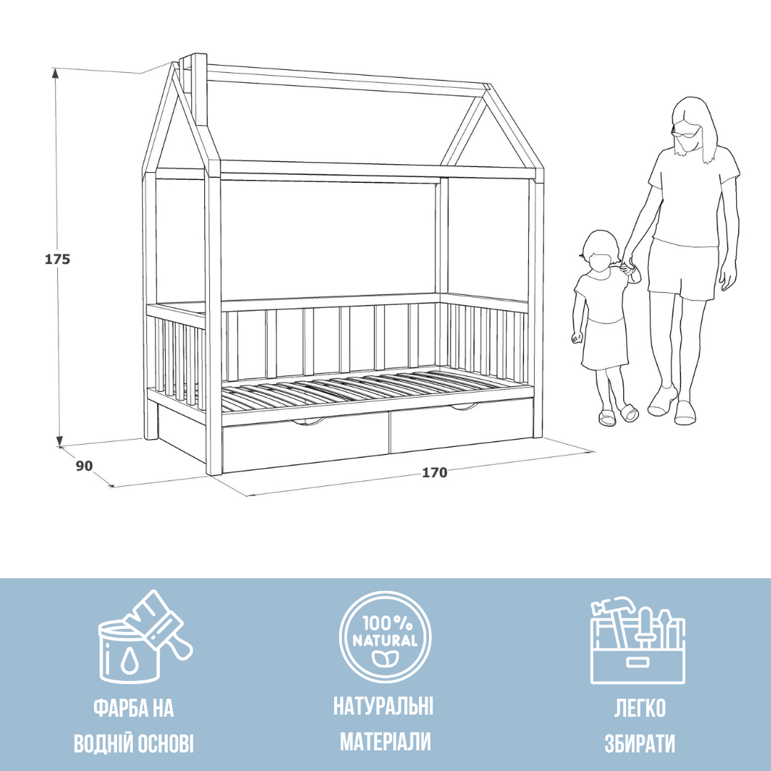 Детская кровать-домик RW Home с ящиками для белья из массива ольхи 160х80 см - фото 3 Детская кровать-домик RW Home с ящиками для белья из массива ольхи 160х80 см - фото 3