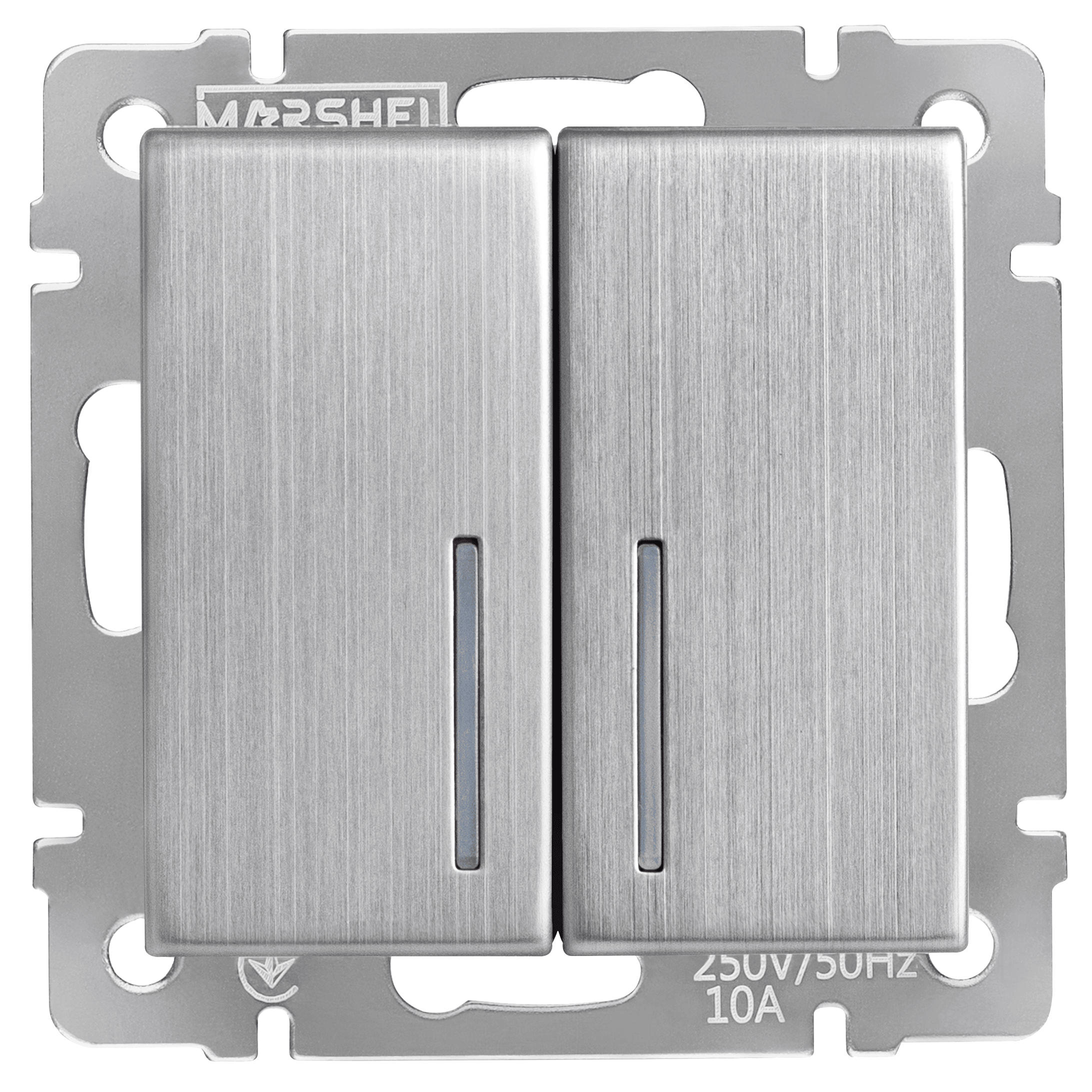 Механизм выключателя двухклавишного MARSHEL GRAND VS10-401М нержавеющая сталь с LED подсветкой