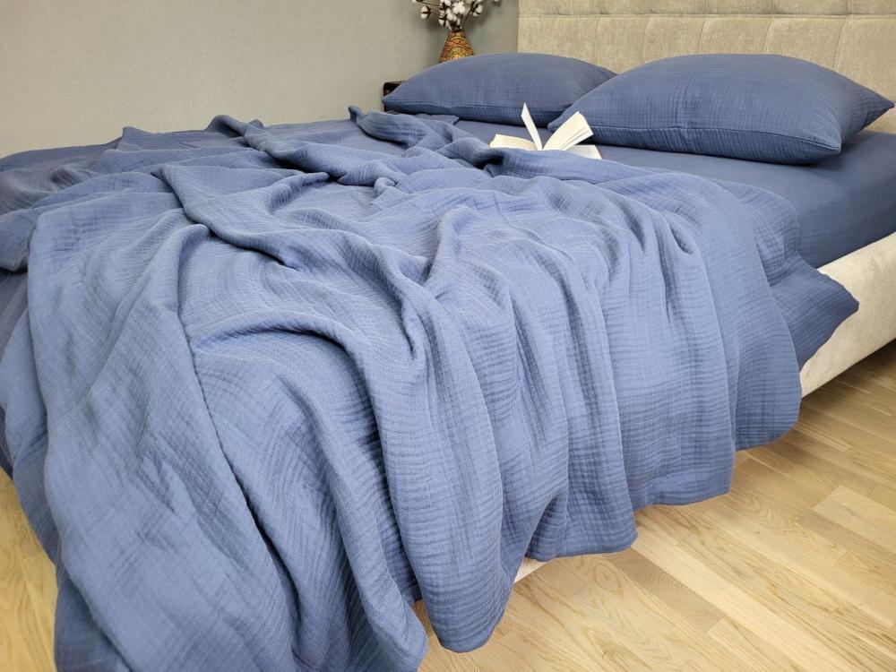 Покривало муслін 180x220 см Navy blue (11008) - фото 1 Покривало муслін 180x220 см Navy blue (11008) - фото 1