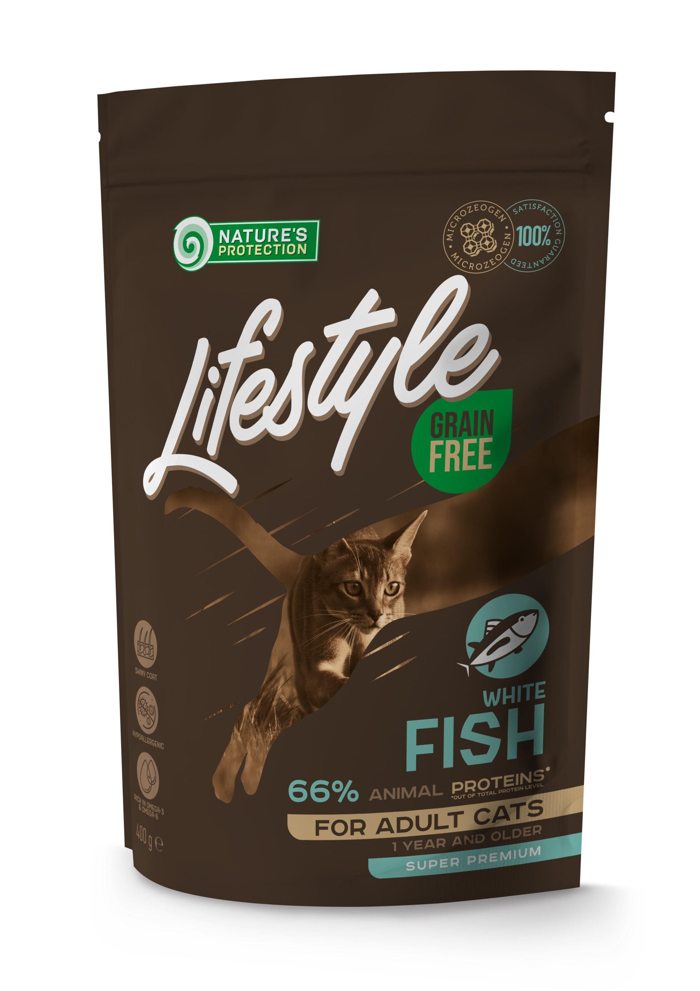 Корм сухой Nature's Protection Lifestyle Grain Free White Fish Cat с белой рыбой для взрослых котов 0,4 кг (NPLS45958) - фото 1
