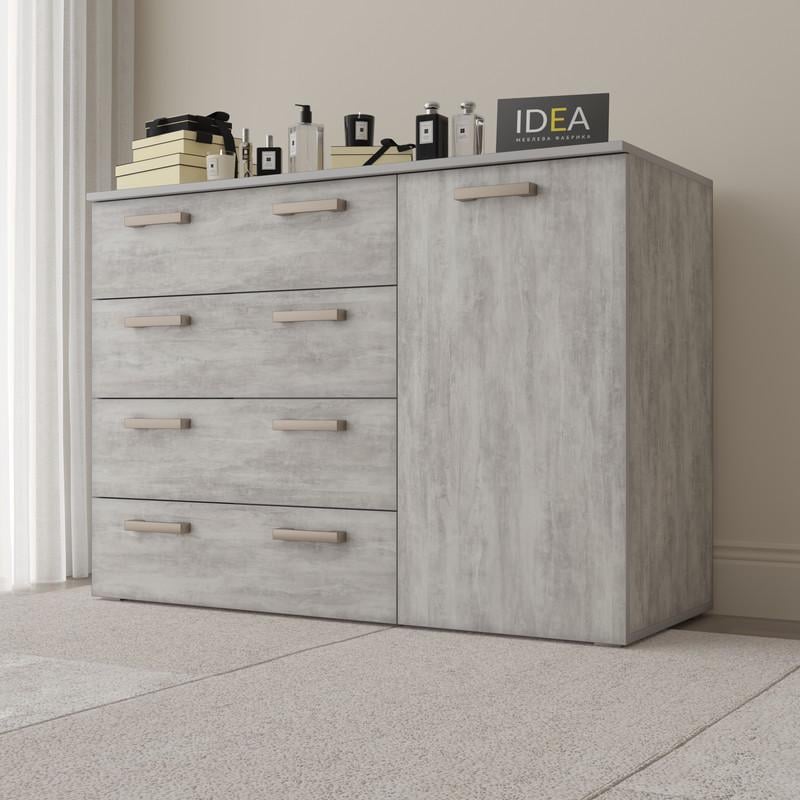 Комод Idea ТКБ-365.4 на 4 шухляди з дверима Бетон (26718336) - фото 1 Комод Idea ТКБ-365.4 на 4 шухляди з дверима Бетон (26718336) - фото 1