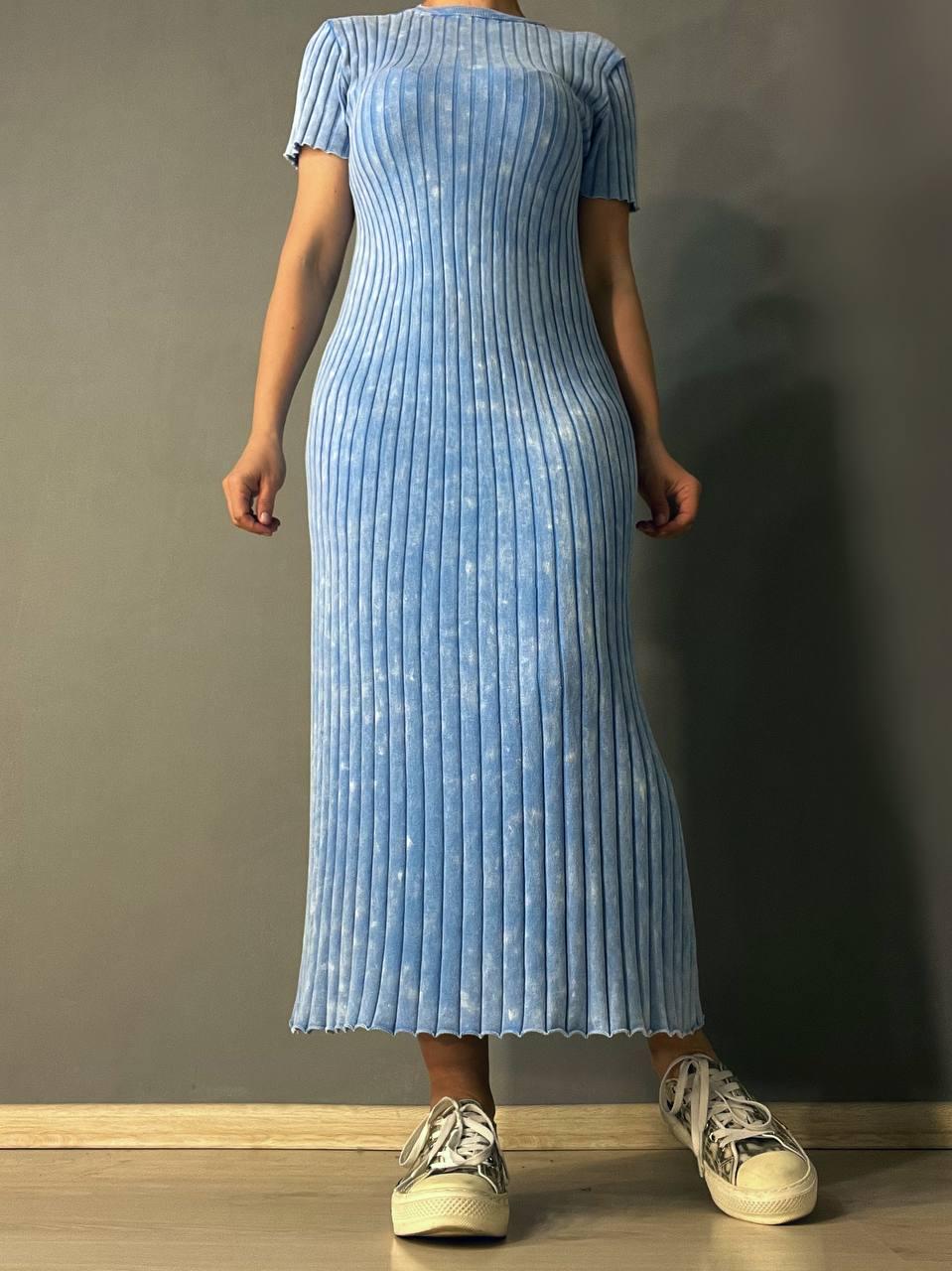 Платье женское Fashion 3042 длинная трапеция трикотажное в рубчик OS Голубой (26404729) Платье женское Fashion 3042 длинная трапеция трикотажное в рубчик OS Голубой (26404729)