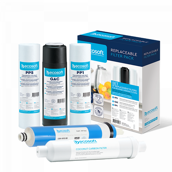 Комплект Standard з 5 картриджів Ecosoft для фільтра зворотного осмосу без мінералізатора