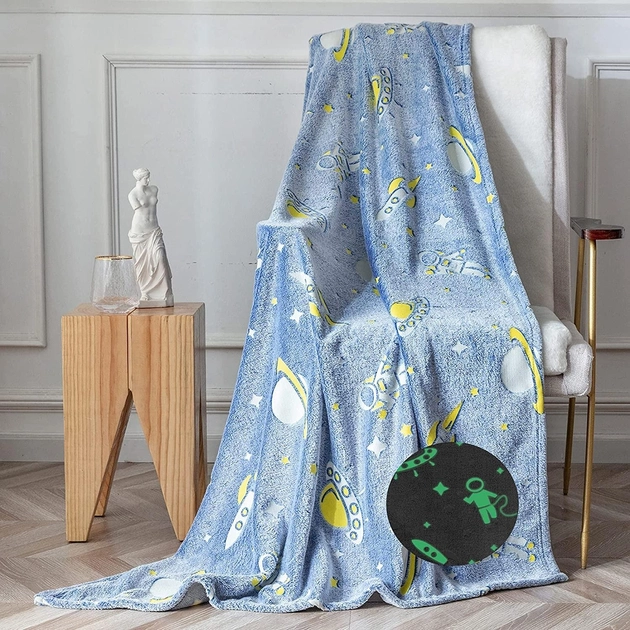 Плед-покрывало светящееся в темноте детский Magic Blanket Космос 150х180 см Голубой (2757) - фото 2