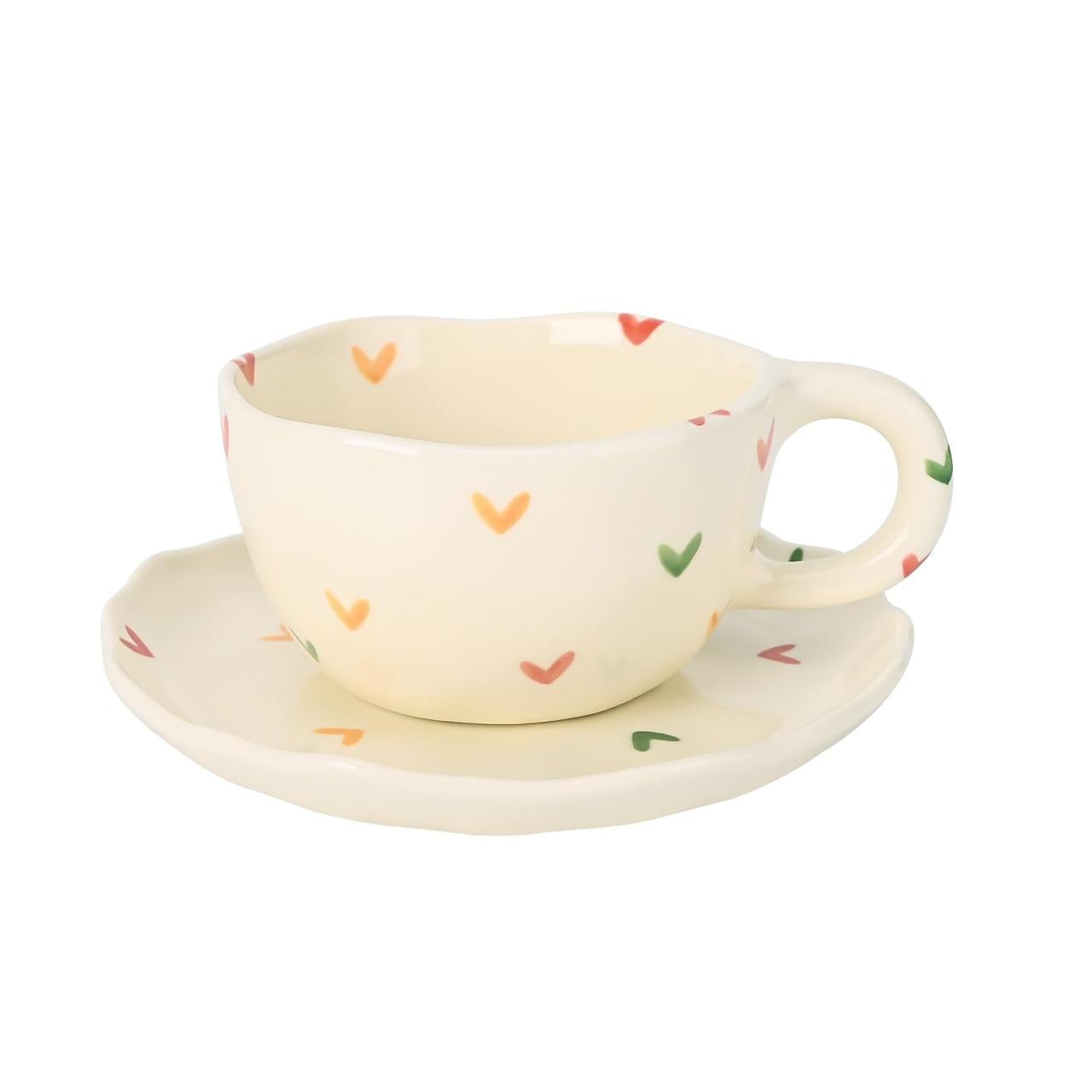 Чашка кофейная с блюдцем Разноцветные сердца керамическая 300 мл (OS-8030-399)
