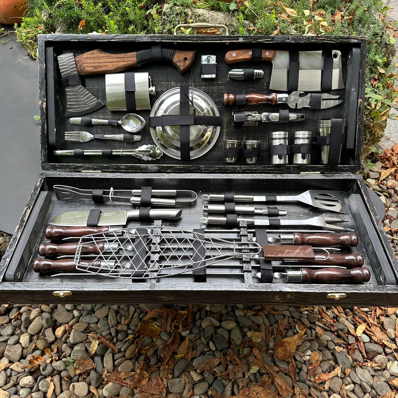 Набор шампуров максимальной комплектации в кейсе-столике для шашлыка - фото 3