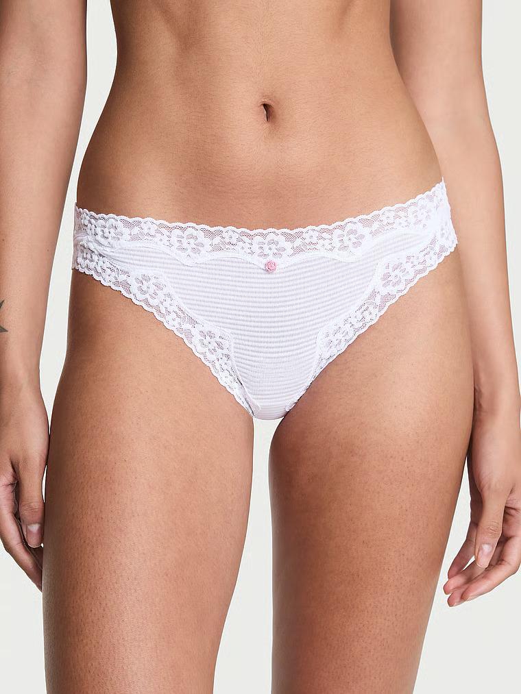 Трусики бикини Victoria's Secret Cotton Shadow Stripe Lace-Waist Bikini Panty S Белый (27115619)