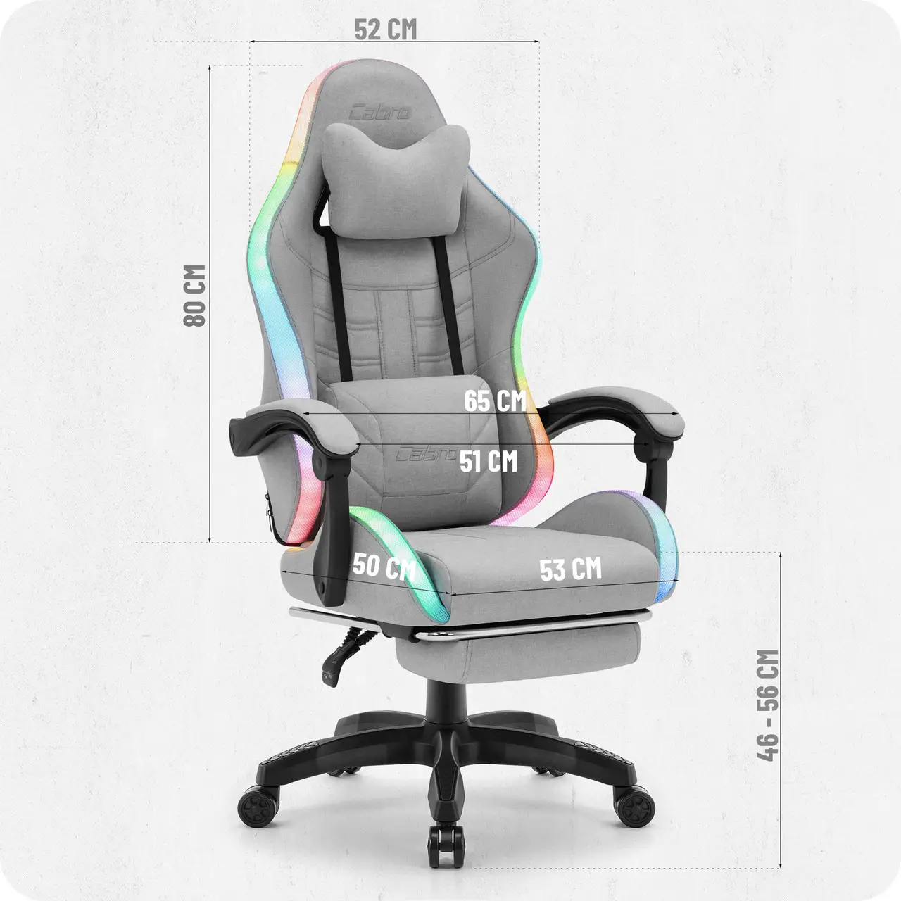 Крісло геймерське з підставкою для ніг Cabro C501 RGB Grey тканина до 150 кг (AN-С501GRGB) - фото 2