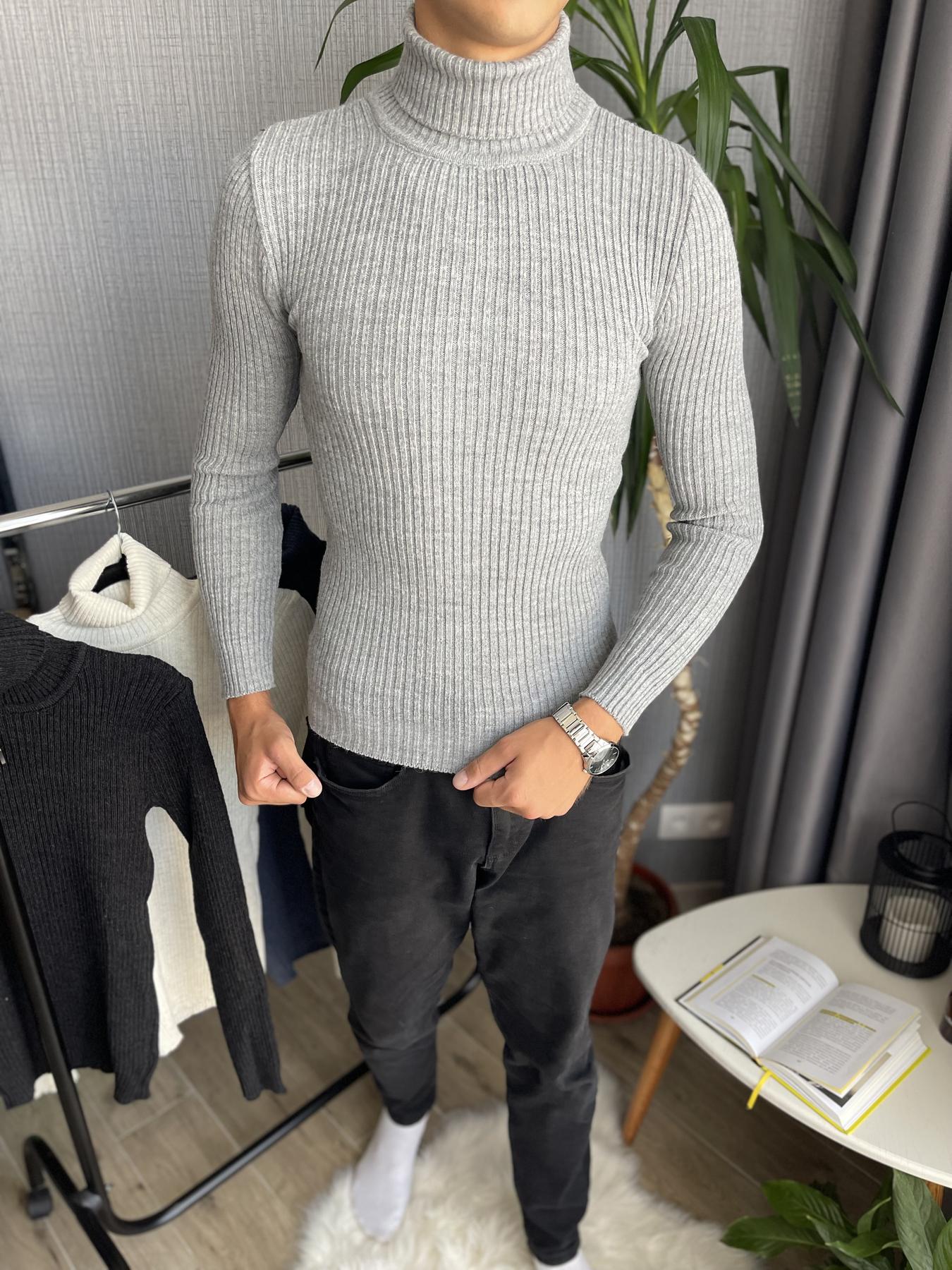 Гольф мужской в рубчик зимний с высоким горлом M Серый (25537/3/1) - фото 5 Гольф мужской в рубчик зимний с высоким горлом M Серый (25537/3/1) - фото 5