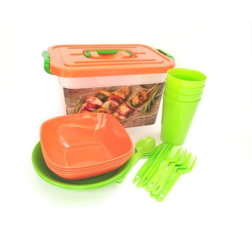 Набор пластиковой посуды для пикника Полимербыт на 4 персоны 25 предметов (ПБ-287)