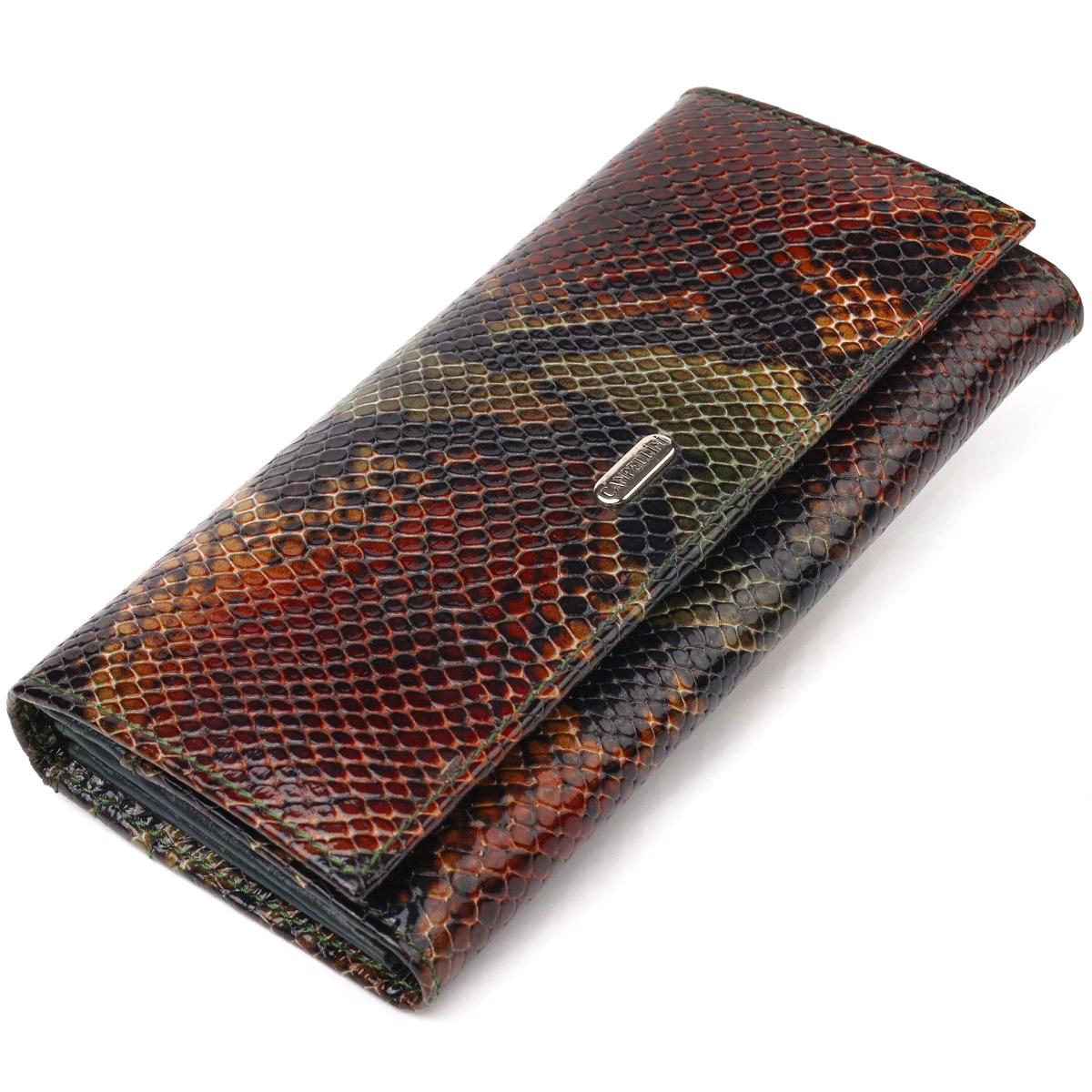 Кошелек женский из натуральной кожи Canpellini Wallet 21648 горизонтальный под змею Разноцветный (55427)