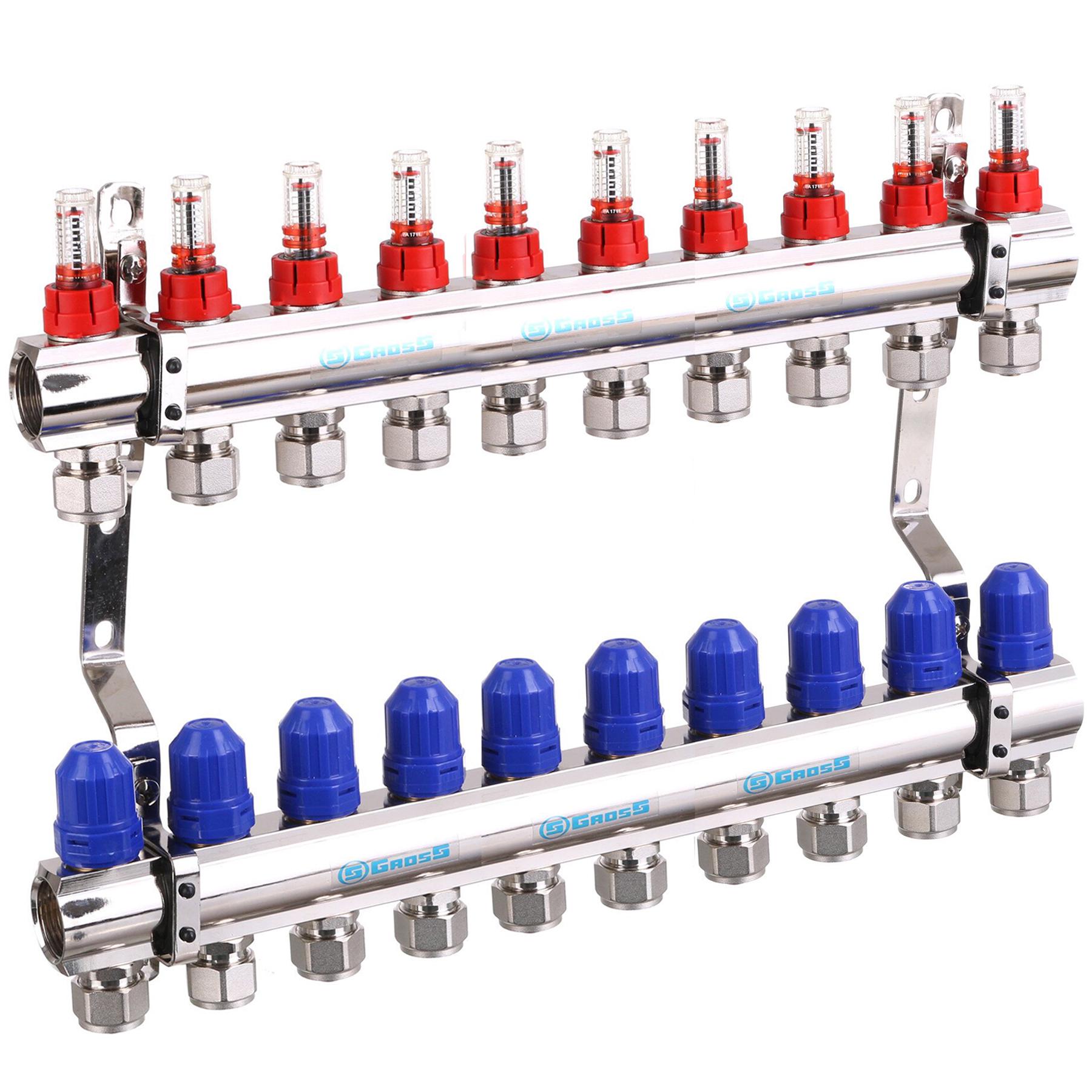 Колектор з витратомірами регуляторами та кріпленням Gross 8504 1"x10 (000021006)