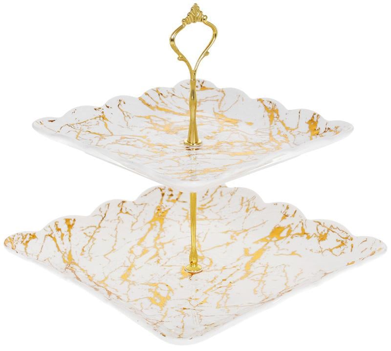 Блюдо фуршетное стойка Marble Luxury 25 см 2-х ярусная Белый (32325739) - фото 1