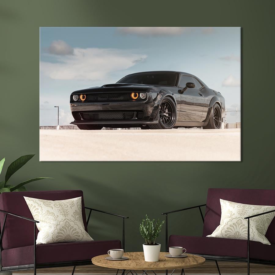 Картина на холсте Блестящий чёрный Dodge 122x81 см (1313-1)