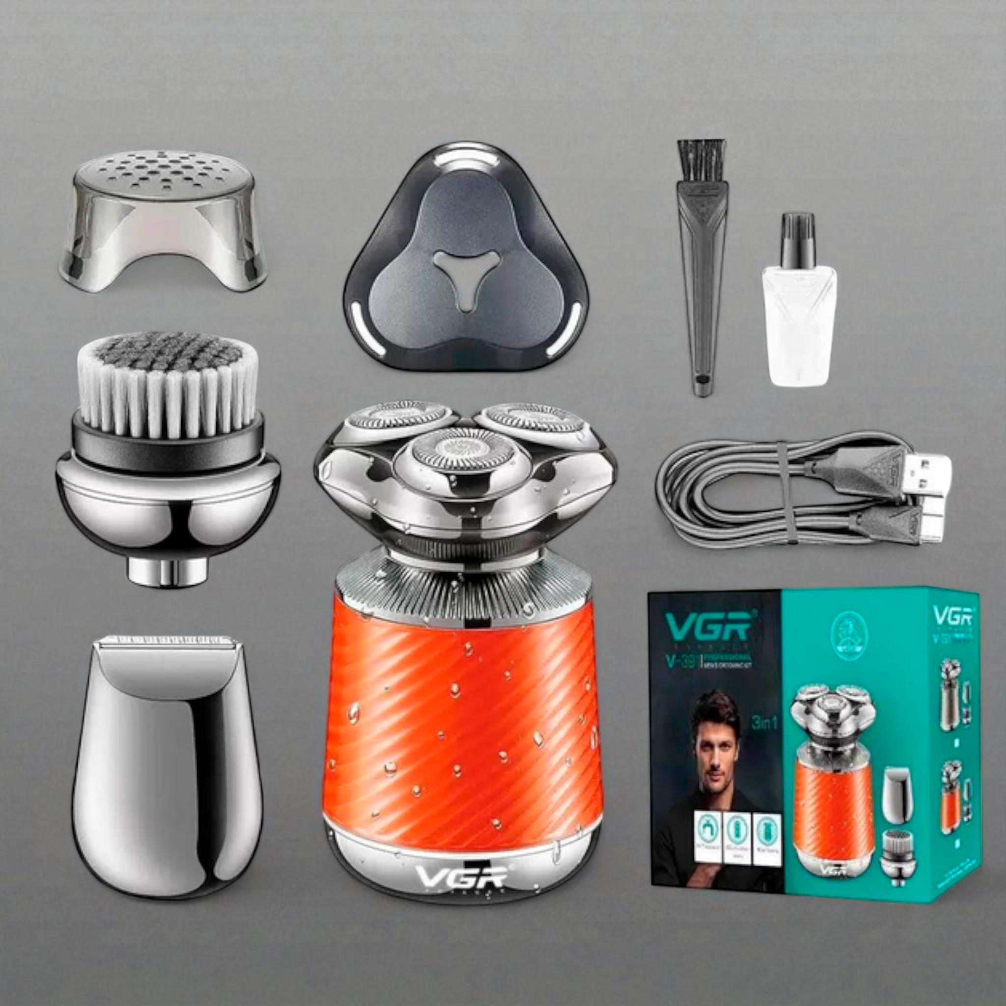 Електробритва VGR V-391 3 в 1 з тримером і щіткою для пілінгу вологозахист IPX7 LED дисплей Orange (E_V-310Orange) - фото 3