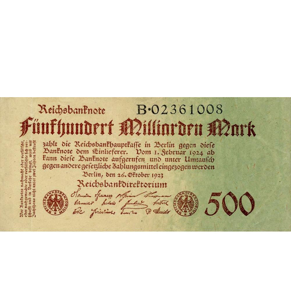 Коллекционная банкнота Германия 500000000000 марок 1923 VF-AU 500 миллиардов (P127a)
