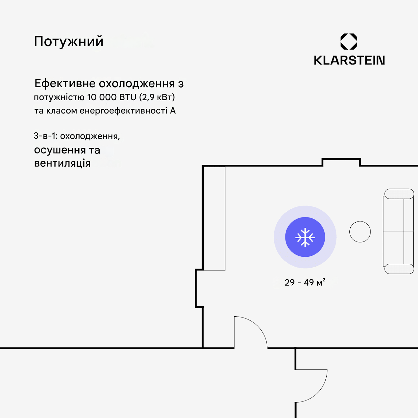 Кондиционер мобильный Kraftwerk Smart 10000 BTU 2,9 кВт Синий (10035737) - фото 2 Кондиционер мобильный Kraftwerk Smart 10000 BTU 2,9 кВт Синий (10035737) - фото 2