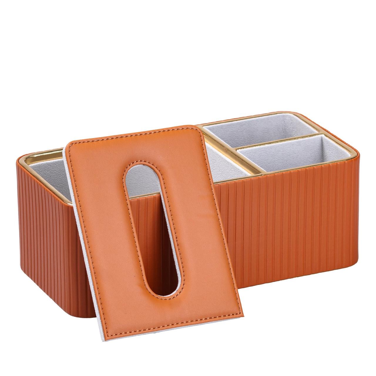 Салфетница на стол из эко-кожи с двумя отделениями 27x13,5x10 см Коричневый (4053)