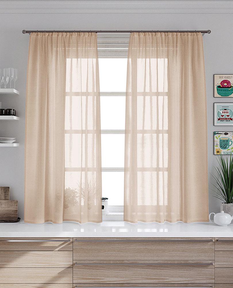 Комплект тюль короткая Pivdenne 145х170 см 2 шт. 290 см вуаль Светло-бежевый (8494-170-2)