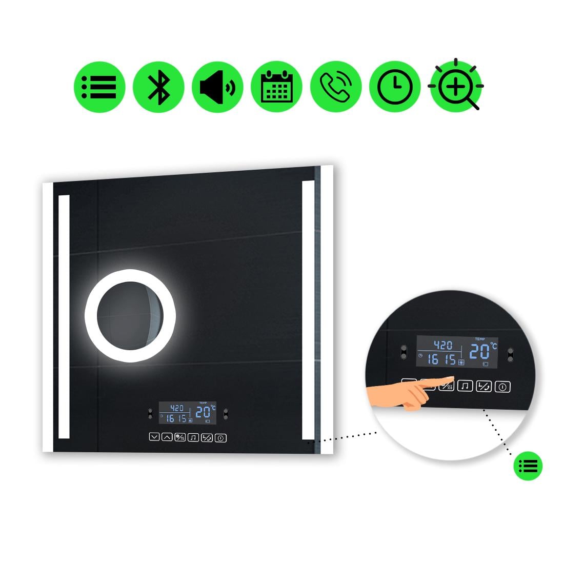 Зеркало с LED подсветкой Mirta с Smart-блоком и линзой с подсветкой 60x60 см (Mirtak14)