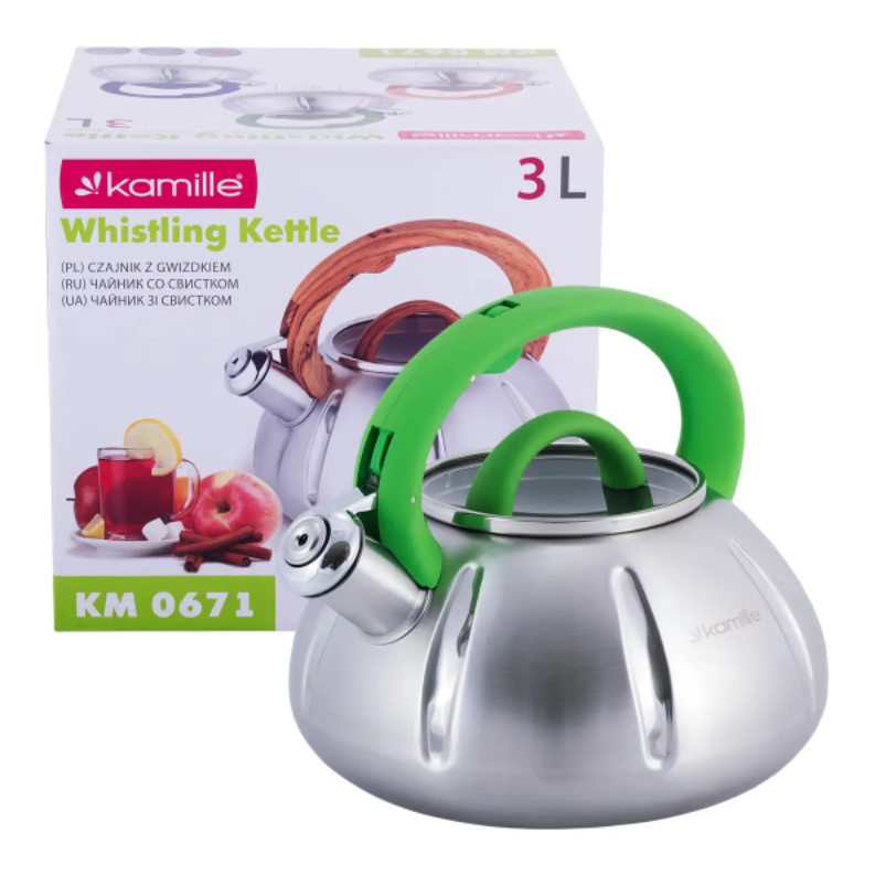 Чайник Kamille KM-0671 из нержавеющей стали со свистком для индукции и газа 3 л Зеленый (NA002350)