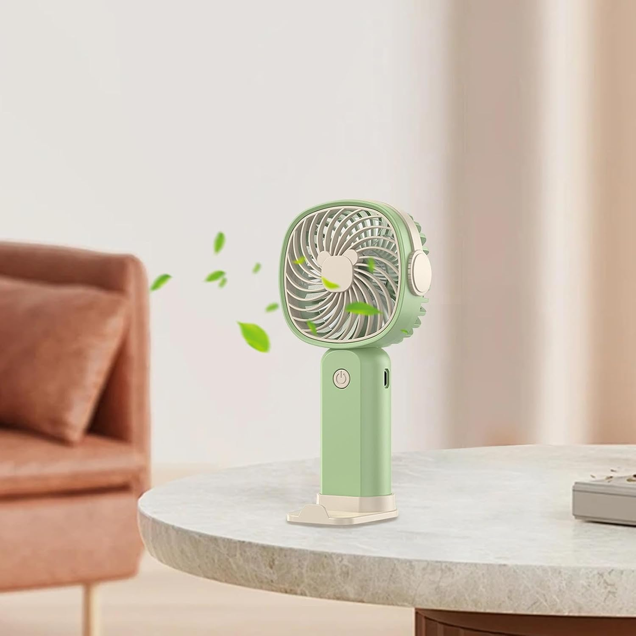 Вентилятор акумуляторний з підставкою для телефону Handheld Fan USB Зелений (2869) - фото 6