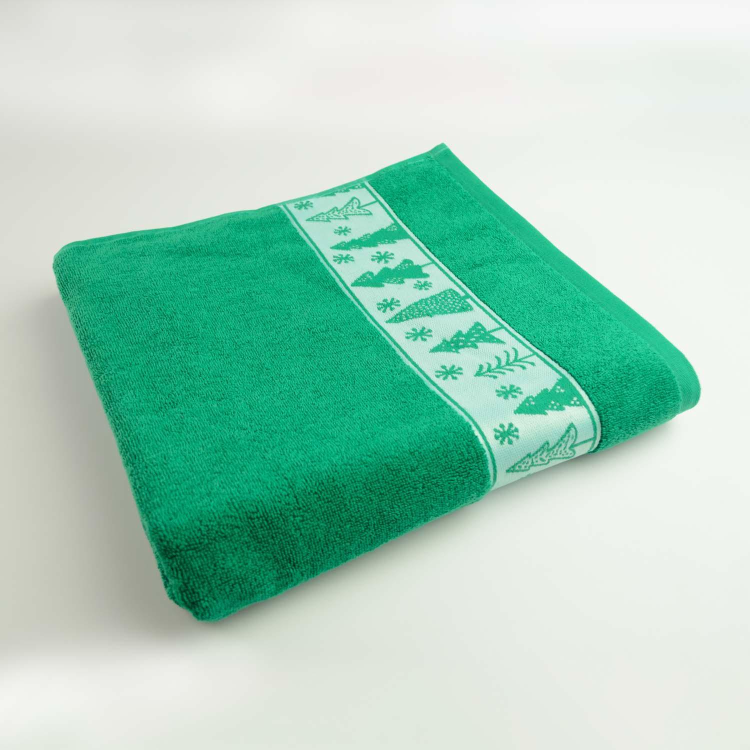 Полотенце банное махровое GM Textile Merry Christmas Елки 70х140 см Зеленый (500-140-mk-e-green)