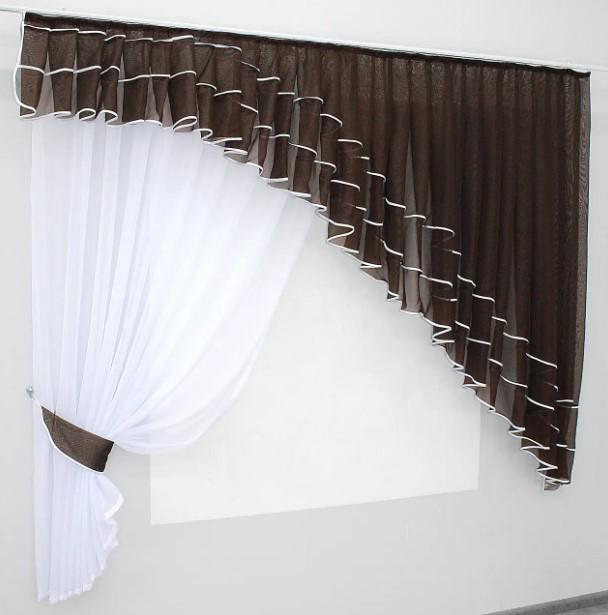 Занавеска на кухню с ламбрекеном шифон 200х170 см Венге/Белый (062к) - фото 5 Занавеска на кухню с ламбрекеном шифон 200х170 см Венге/Белый (062к) - фото 5