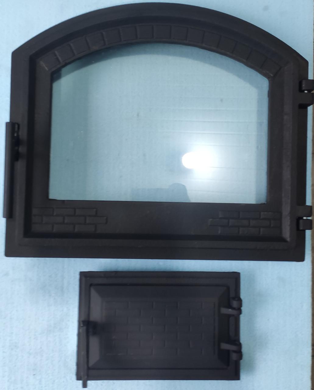 Дверки чавунні для каміна з термостійким склом 42х49 см та піддувальні 16x26 см - фото 2