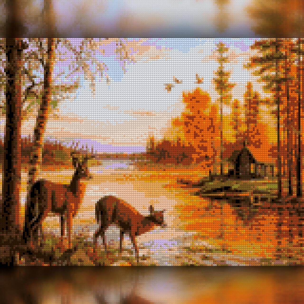 Алмазная мозаика на подрамнике The Wortex Diamonds Осенний пейзаж 30x40 см (TWD30046M+P)