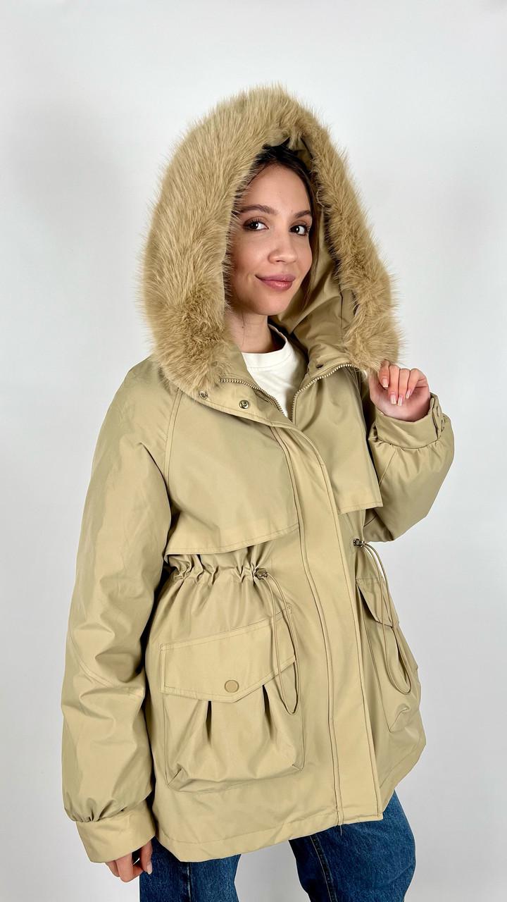 Куртка женская зимняя р. 42 Бежевый (#9017-07)