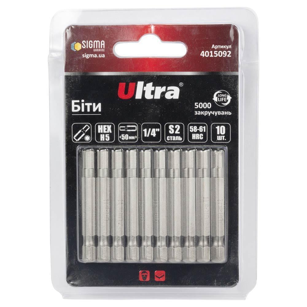 Набор бит Ultra HEX 5 x 50 мм 1/4" 10 шт. S2 в блистере (4015092) Набор бит Ultra HEX 5 x 50 мм 1/4" 10 шт. S2 в блистере (4015092)