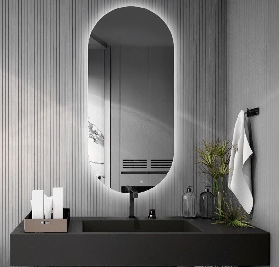 Зеркало овально-капсульное FLO4S LED с кнопкой на алюминиевом каркасе 600х800 мм (445560-80)