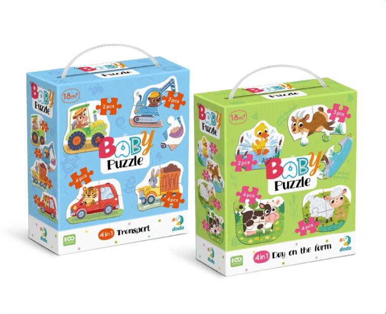 Набір пазлів 4в1 Dodo Baby puzzle Транспорт 300685 та День на фермі 300687