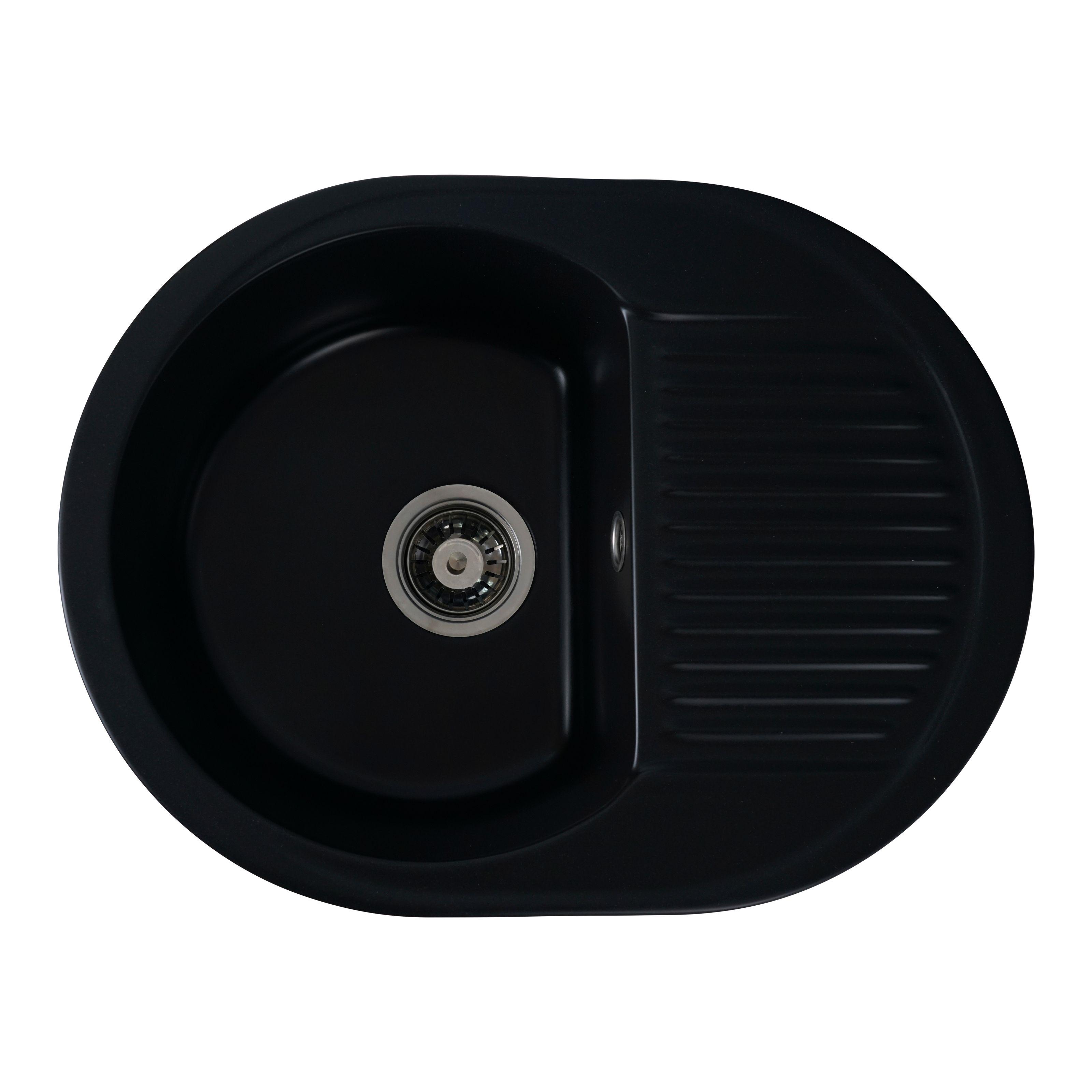 Мийка кухонна Platinum PLS-A24878 гранітна овальна 620x470 мм Чорний (152290)