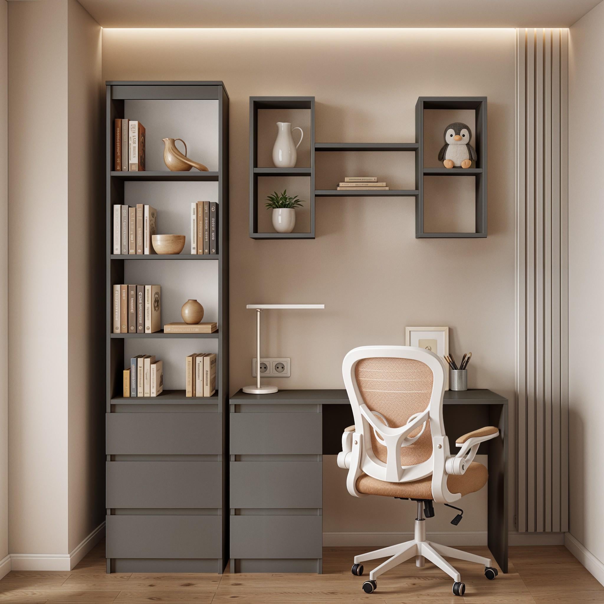 Комплект мебели HomeWork пенал/письменный стол и полка 1700x600x2117 мм Антрацит