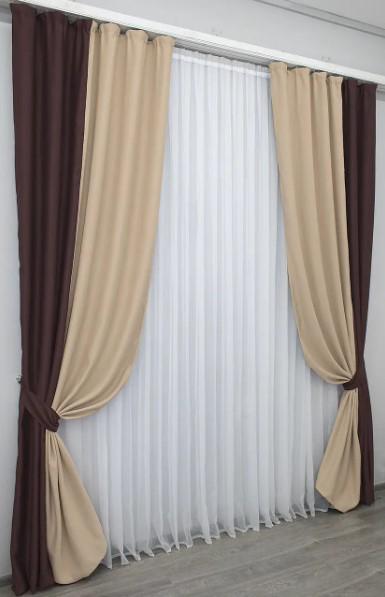 Штори комбіновані блекаут 1,5х2,7 м 2 шт. Марсала/Бежевий (014дк/827-828ш) - фото 4