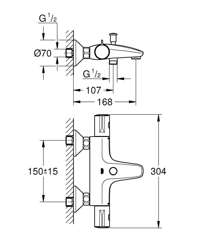 Cмеситель для ванны Grohe Grohtherm 1022032430 с термостатом Черный (225872) - фото 6