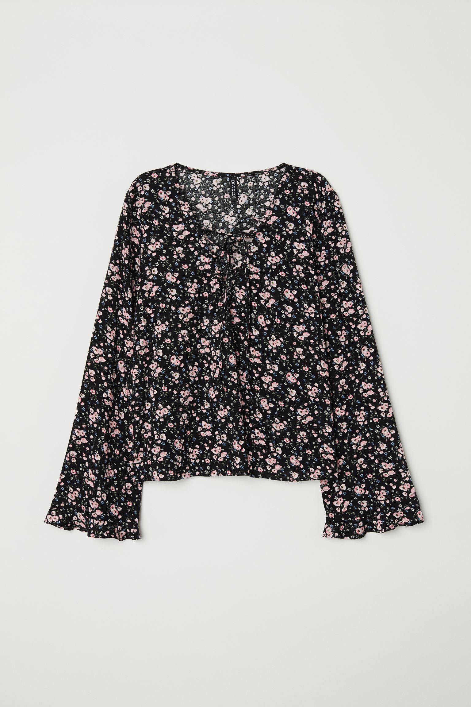 Блуза H&M Цветы р. 34 Черный (21026095927)