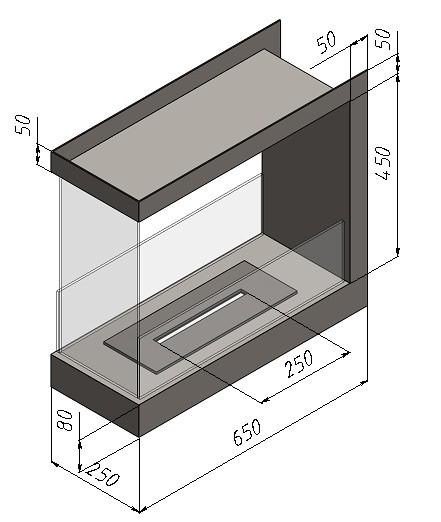 Біокамін вбудований п подібний рамочний 650 мм з пальником та захисним склом в комплекті лінія вогню 250 мм Чорний (11585855) - фото 3