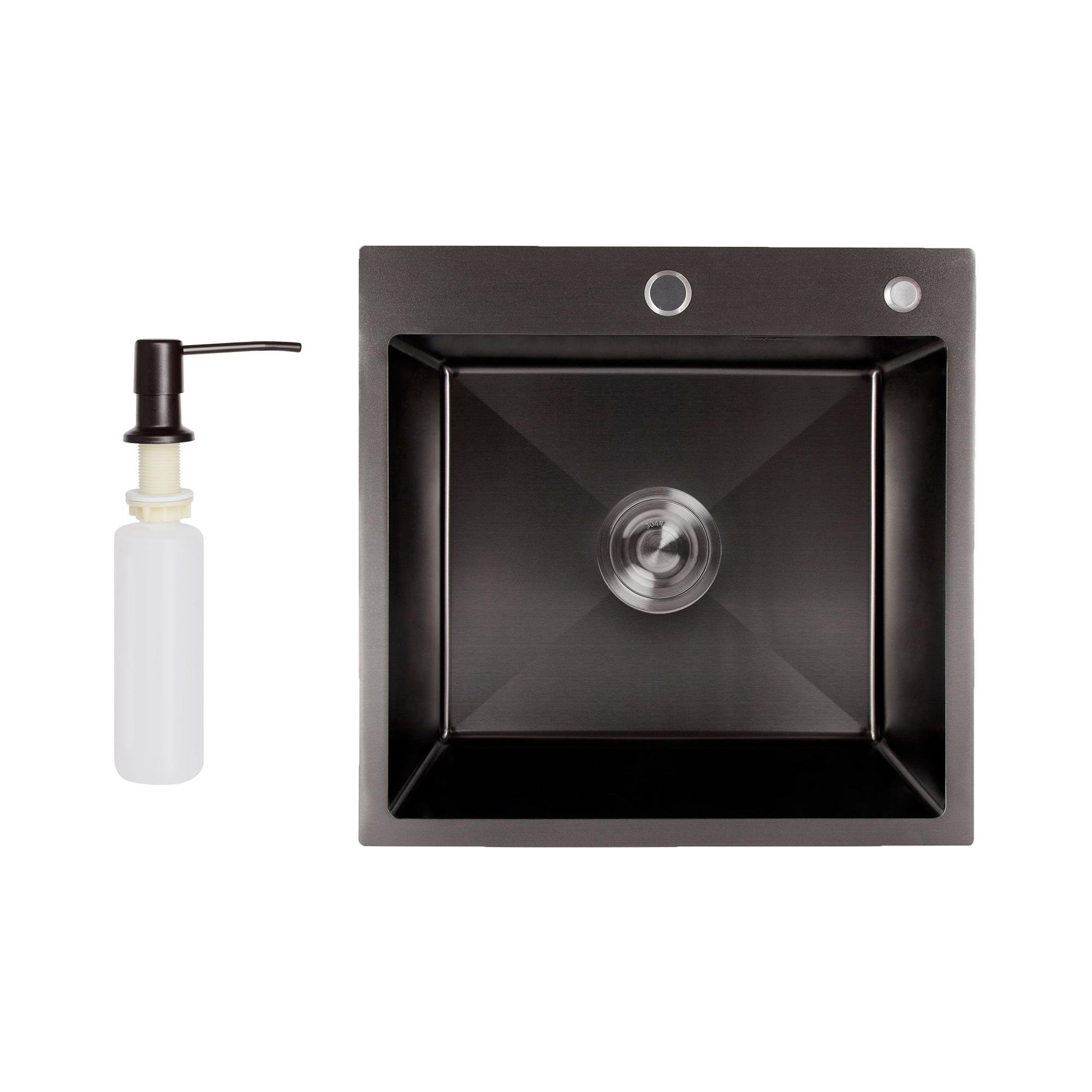 Мийка для кухні інтегрована Lidz Handmade H5050B Brushed Black PVD з дозатором 3/1 мм (31022574)