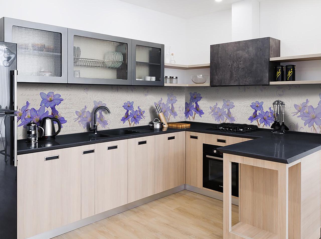 Кухонный фартук Акварельные фиалки из самоклеющейся виниловой пленки 60х250 см Фиолетовый Кухонный фартук Акварельные фиалки из самоклеющейся виниловой пленки 60х250 см Фиолетовый