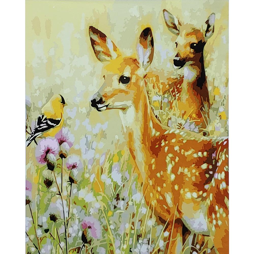 Картина за номерами Strateg Преміум Оленята Бембі з лаком 40х50 см (SY6882)