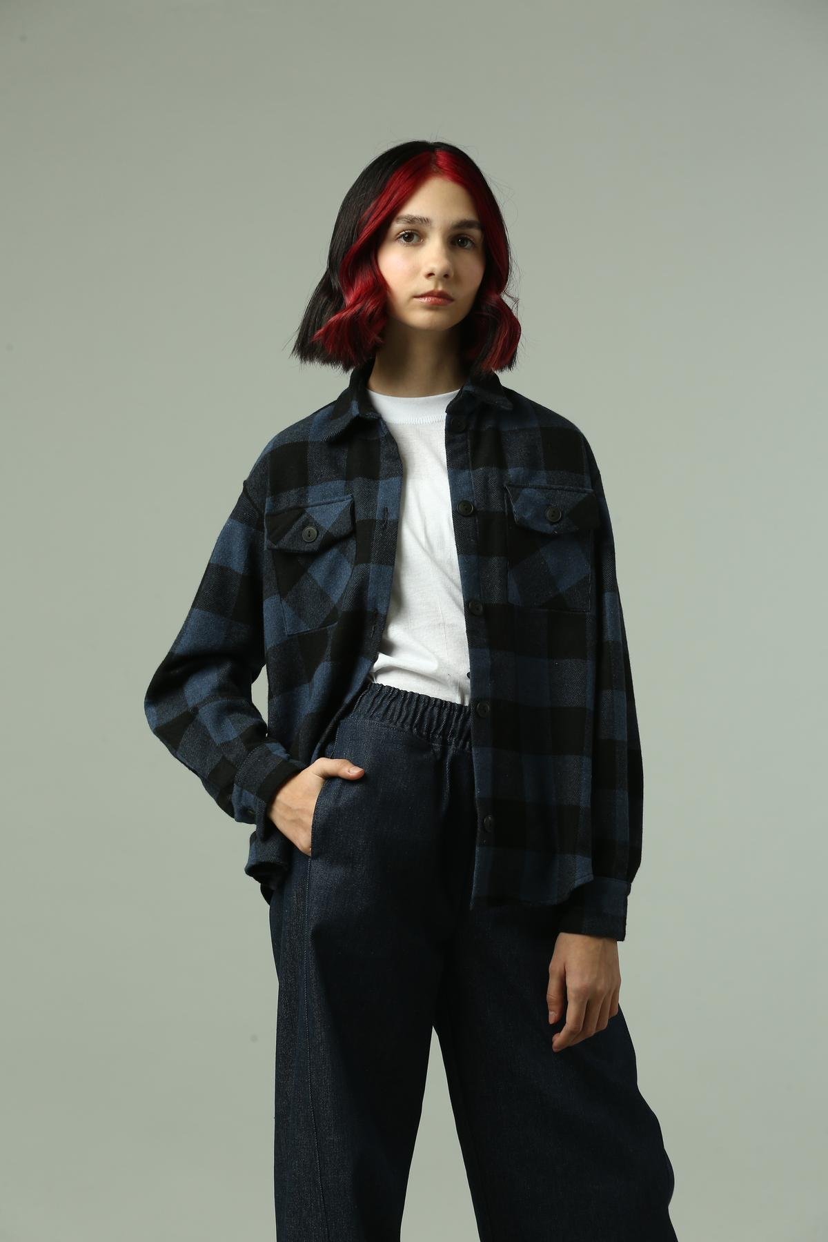 Рубашка для девочки подростковая байковая IRmAS 1154 134 см Темно-синий