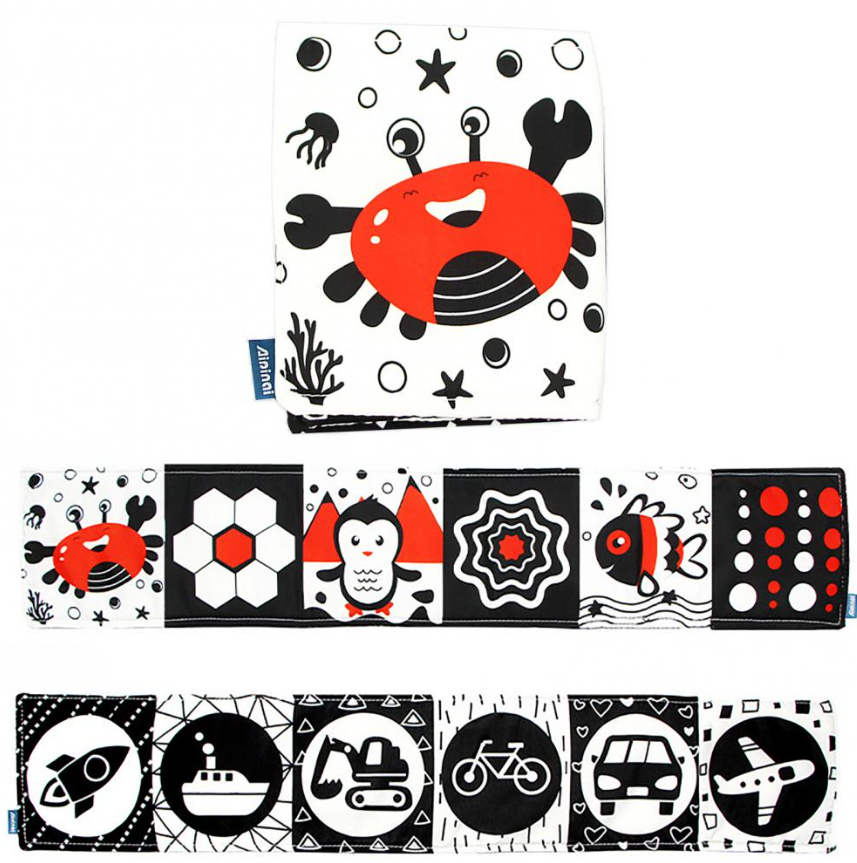 Бортик-книжка двухстороння LimoToy HB 0062 AB транспорт і морські мешканці Чорно-білий (2632331117)