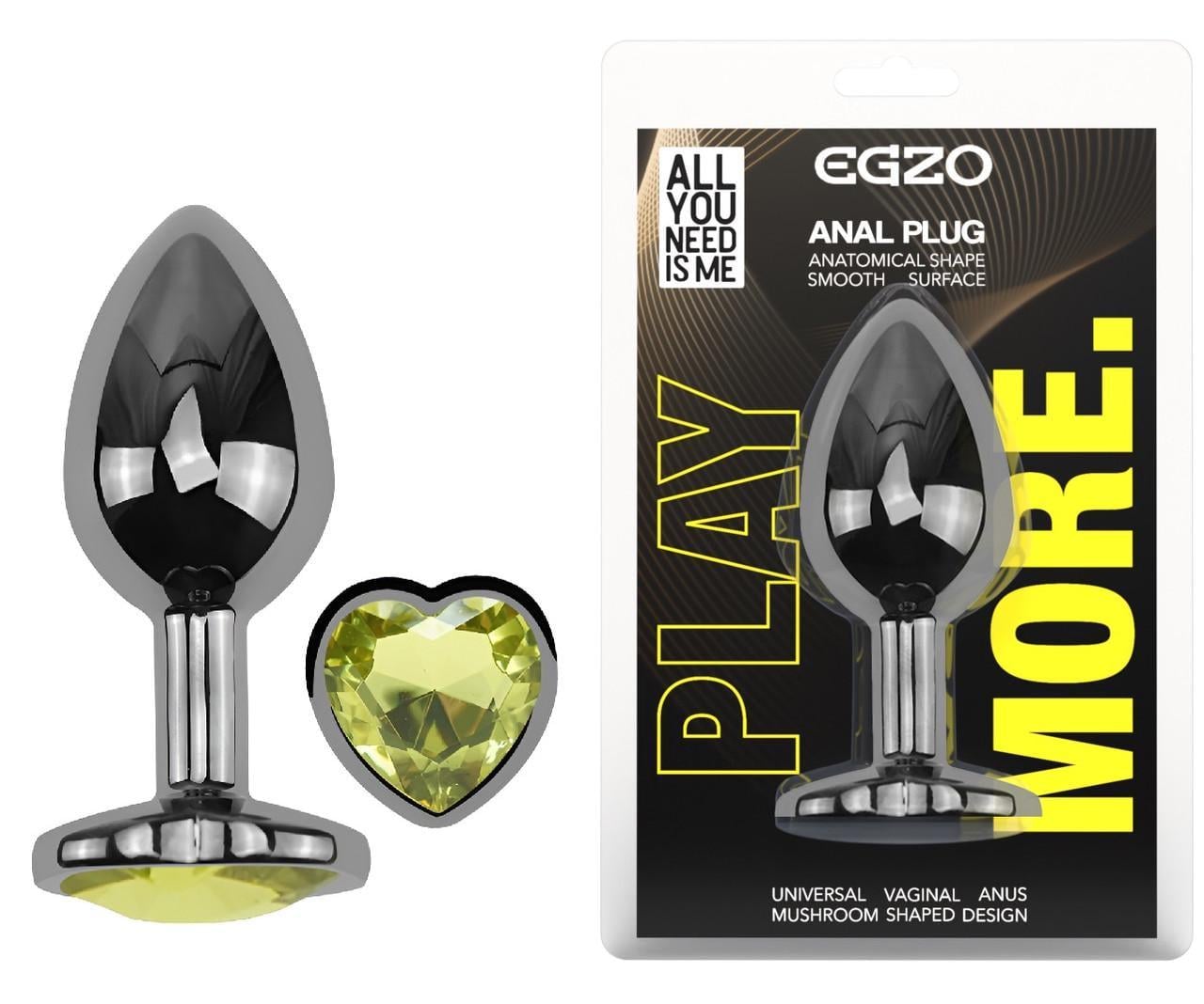 Анальная пробка с кристаллом EGZO Dark Silver Heart Plug Lime M (2897669900)
