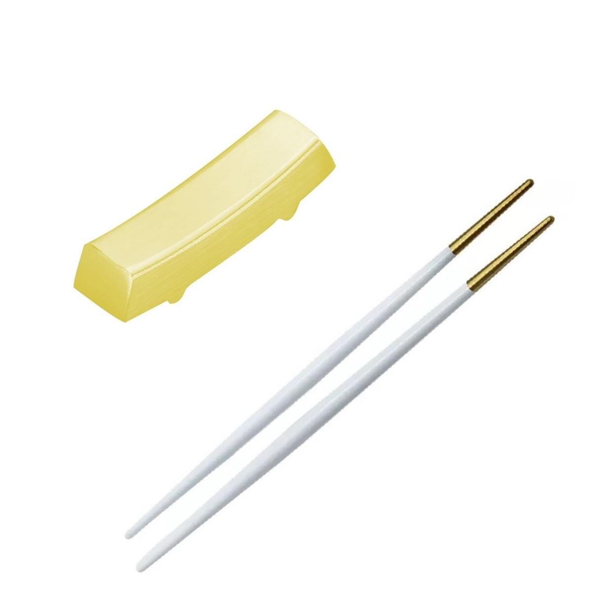 Комплект из прямоугольной подставки и палочек для суши REMY-DECOR с белой ручкой Золотой